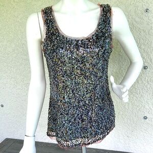 INC sequins netting sleeveless dressy tank top size M